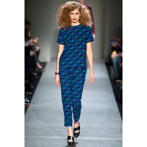 Marc by Marc Jacobs Size 2 XS Runway Silk Geometric Blue Green Blouse Top Mod